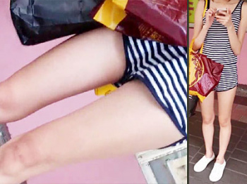 【太もも街撮り盗撮動画】マイクロホットパンツで太ももを全て露出した美脚女性の下半身をドアップで隠し撮りwwの画像