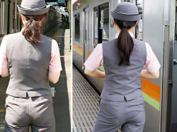 桃尻に浮かんだ女性駅員や車掌のパンティーライン画像の画像