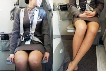 CAのパンスト越しの美脚を座席正面から隠し撮りエロ画像の画像