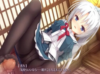 [エロゲープレイ動画]　銀髪美少女に黒パンストで足コキしてもらったの画像