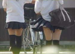 登下校中のJKのパンチラ画像！風でスカートめくれあがってるｗの画像