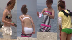 【HD】素人teenのビキニ☆海辺で堂々と着替え！脱いだピンクのパンティーがばっちり！他Ｔバックギャルも！の画像