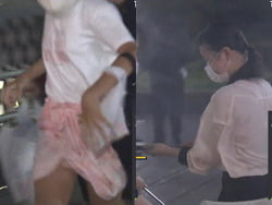 台風11号の生中継でJKとJ○の濡れ透けパンチラが映る放送事故の画像