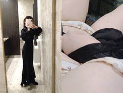黒のドレス着た22歳フリーター女子がはだけさせておっぱい自撮りの画像
