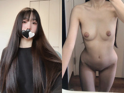 黒髪ロングのはたち女子が鏡の前で全裸パイパンヌード鏡撮りの画像
