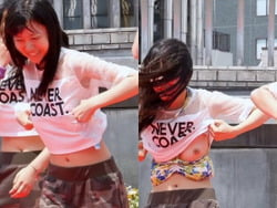 女子大生がダンス中に水着がズレて片乳が丸出しになる動画が発見されるの画像