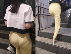 階段を上るお姉さんのエロいむちむちパン線透け着衣お尻盗撮の画像