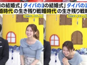 THETIME’で佐々木舞音アナが屈んで貧乳谷間チラしてしまうの画像