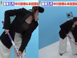 中川杏奈アナがカーリング体験で着衣おっぱいをぷるぷると揺らすの画像
