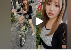 車の前で進路妨害を行う例の逆走チャリカス女の素人AVが配信の画像