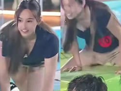 中国女版SASUKEでスタイル抜群の濡れ短パン女子がエロすぎるの画像