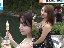 NHKニュースーンでえっちな谷間した美人お姉さん2人組がインタビューされるの画像