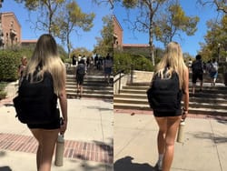 アメリカの女子大生がミニスカすぎて生ケツ丸出しになるの画像