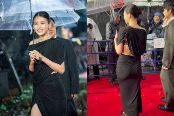 映画祭レッドカーペットで女優出口夏希のお尻の形クッキリ黒ドレスで登場の画像